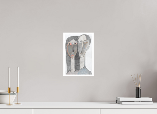 20 x 29,4 cm, Fine Art Print - Hahnemühle Photo Rag - 1 cm Border "The Couple" – Premium Fine Art Print / Modern Cubist Portrait Reproduction