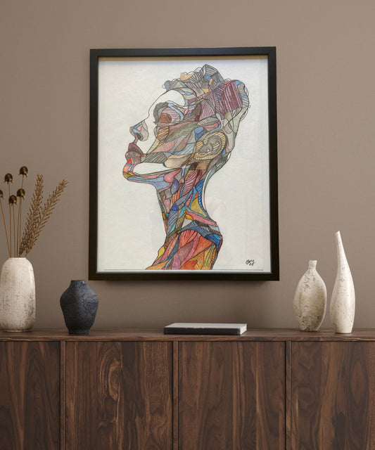"Gem" – Original Framed Fine Art Abstract Portrait Drawing by Orvis St. John