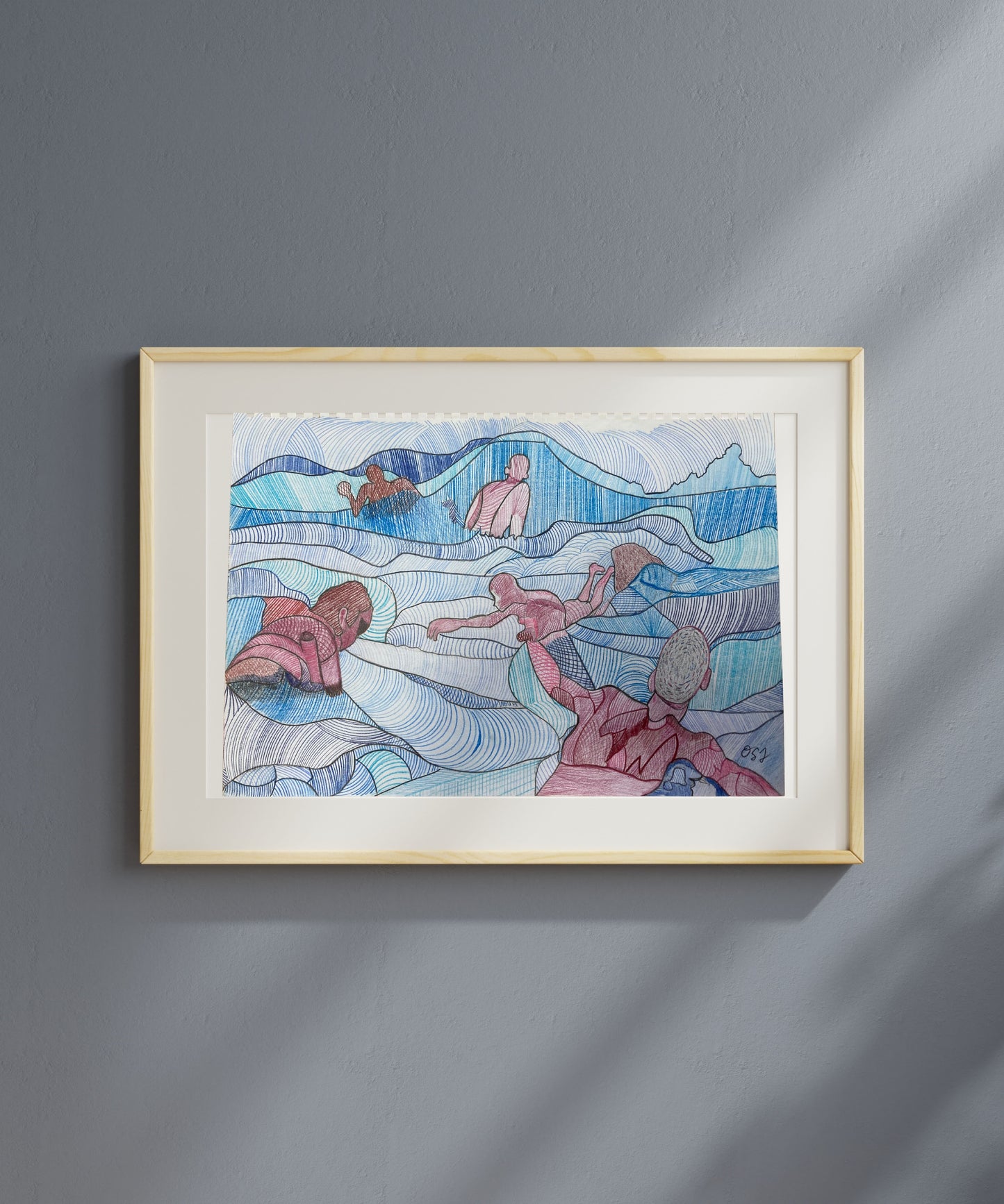 "Wave Riders" – Original Ocean Abstract Sketchbook Drawing by Orvis St. John