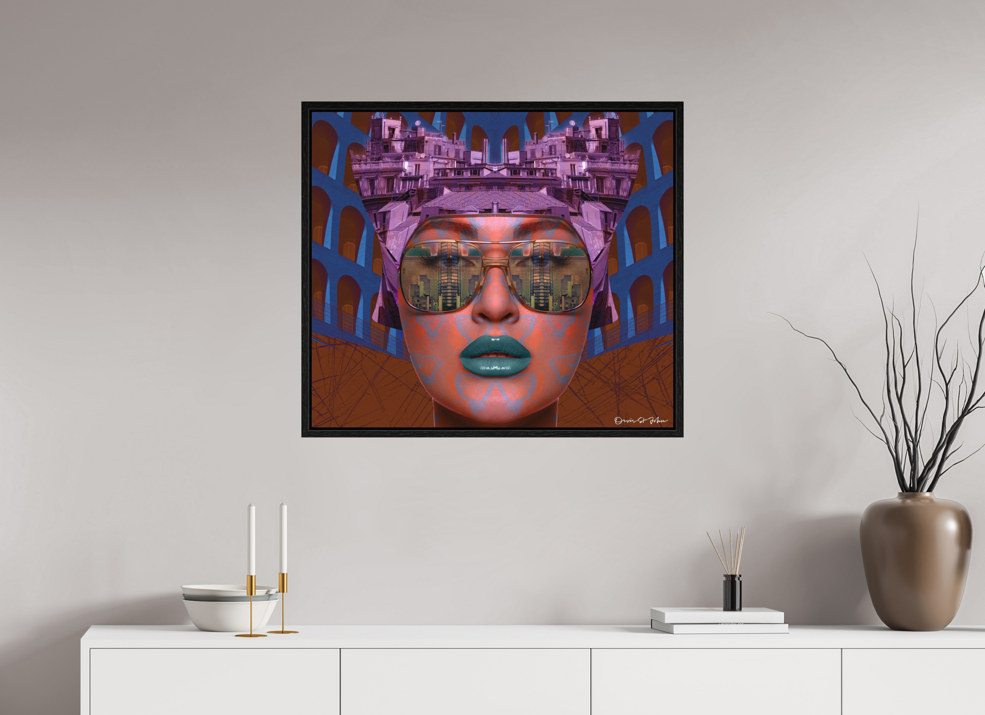 80,3 x 70 cm, Photo behind Acrylic Glass with Oak Basel 15 Frame "Jetsetter" – Acrylic Glass Gallery Print (Black Basel Frame / Ready to Hang)