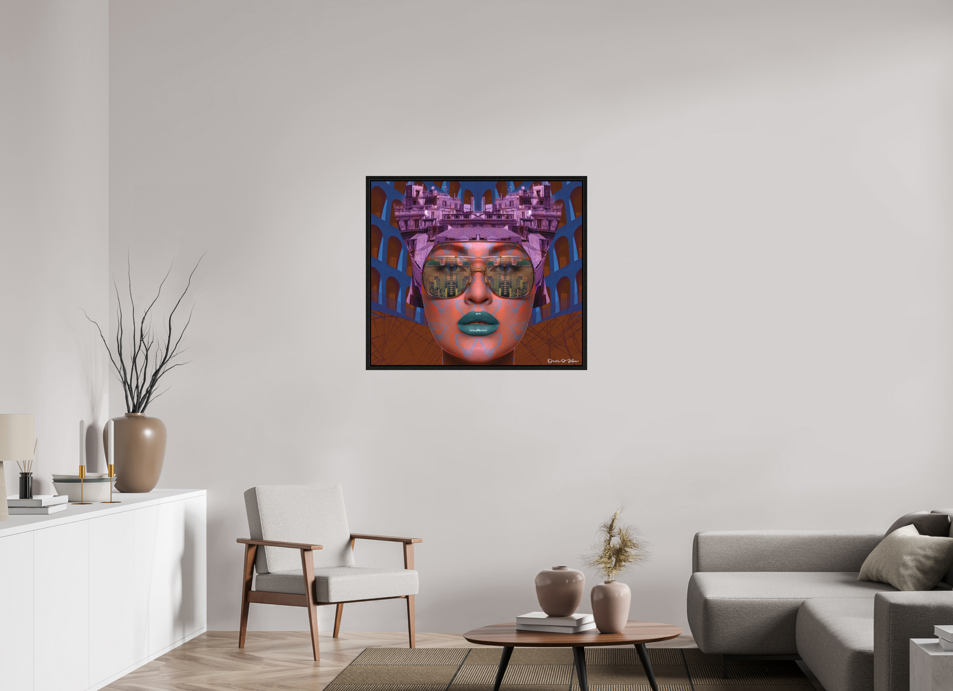 91,8 x 80 cm, Photo behind Acrylic Glass with Oak Basel 15 Frame "Jetsetter" – Acrylic Glass Gallery Print (Black Basel Frame / Ready to Hang)