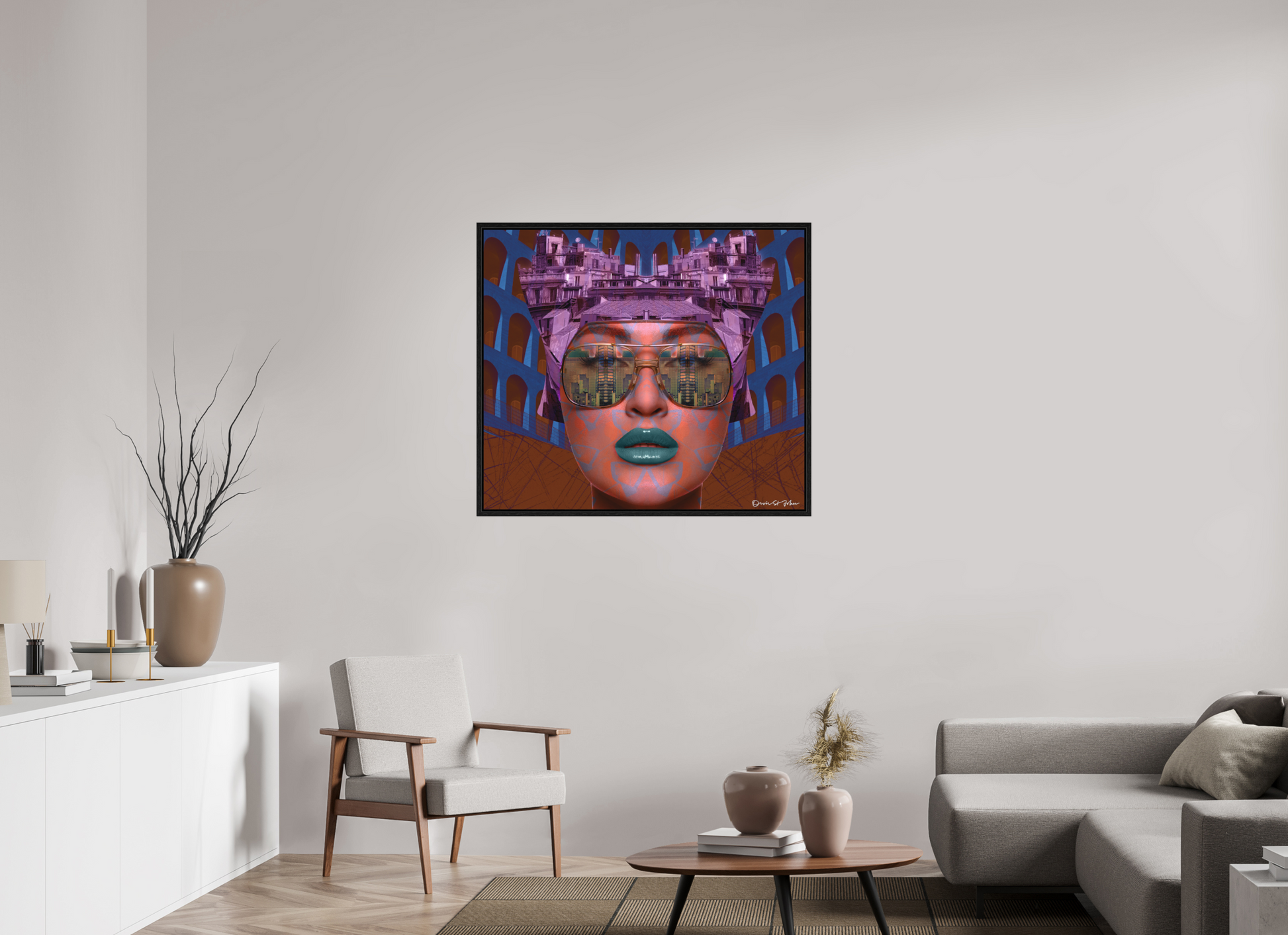 103,3 x 90 cm, Photo behind Acrylic Glass with Oak Basel 15 Frame "Jetsetter" – Acrylic Glass Gallery Print (Black Basel Frame / Ready to Hang)