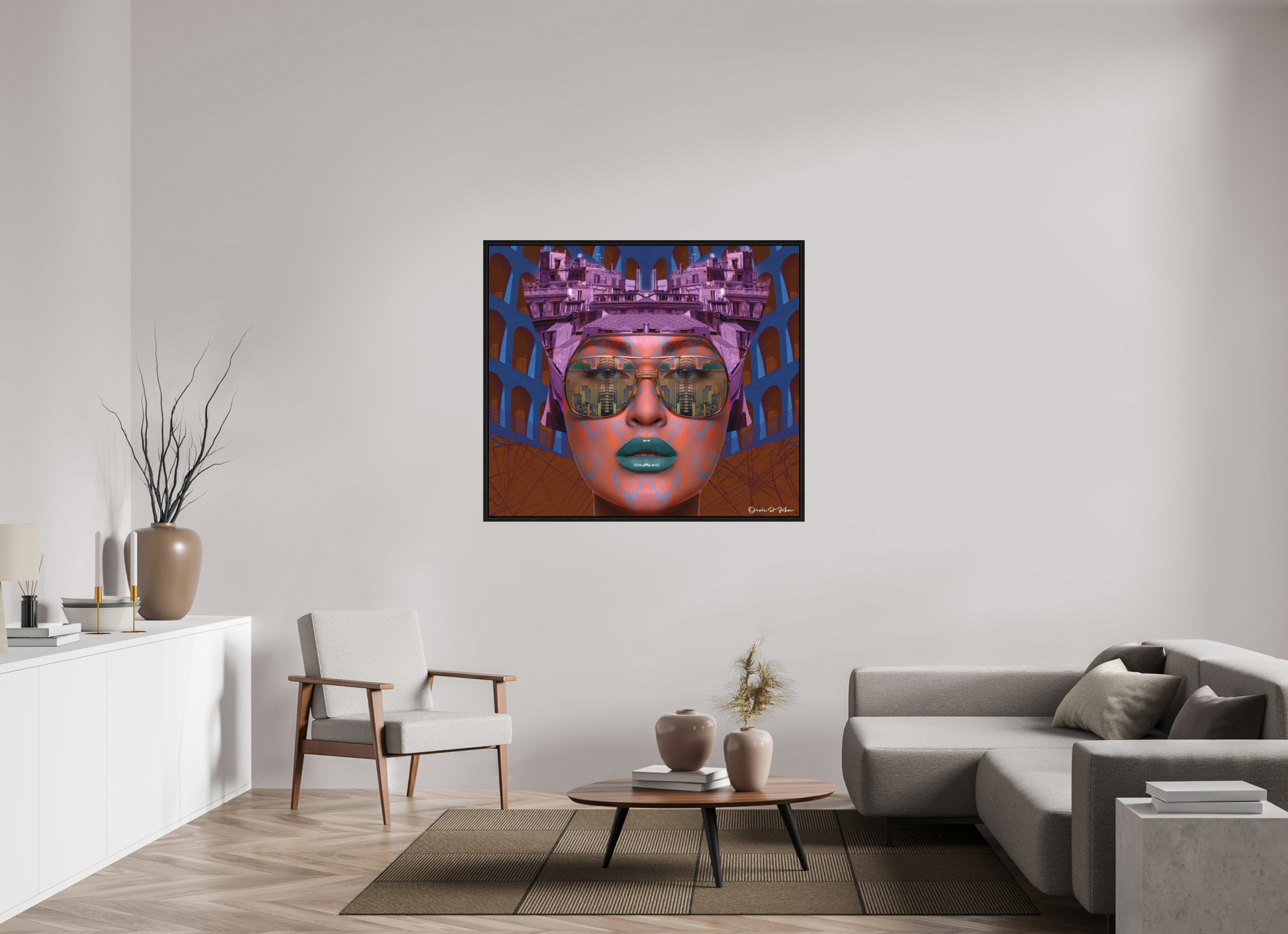 126,2 x 110 cm, Photo behind Acrylic Glass with Oak Basel 15 Frame "Jetsetter" – Acrylic Glass Gallery Print (Black Basel Frame / Ready to Hang)