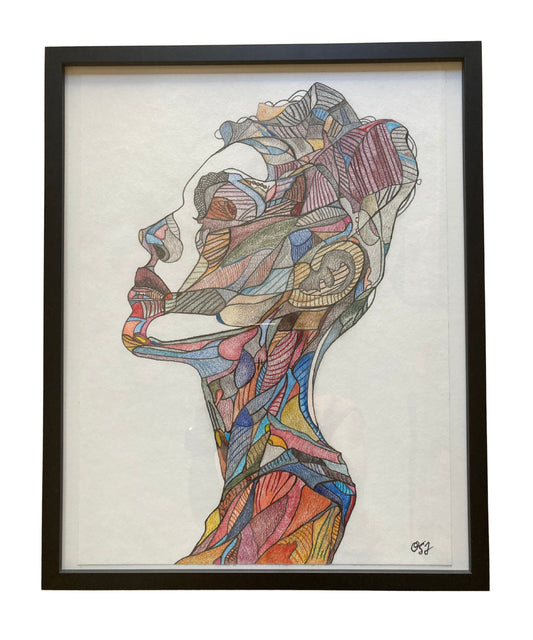 "Gem" – Original Framed Fine Art Abstract Portrait Drawing by Orvis St. John