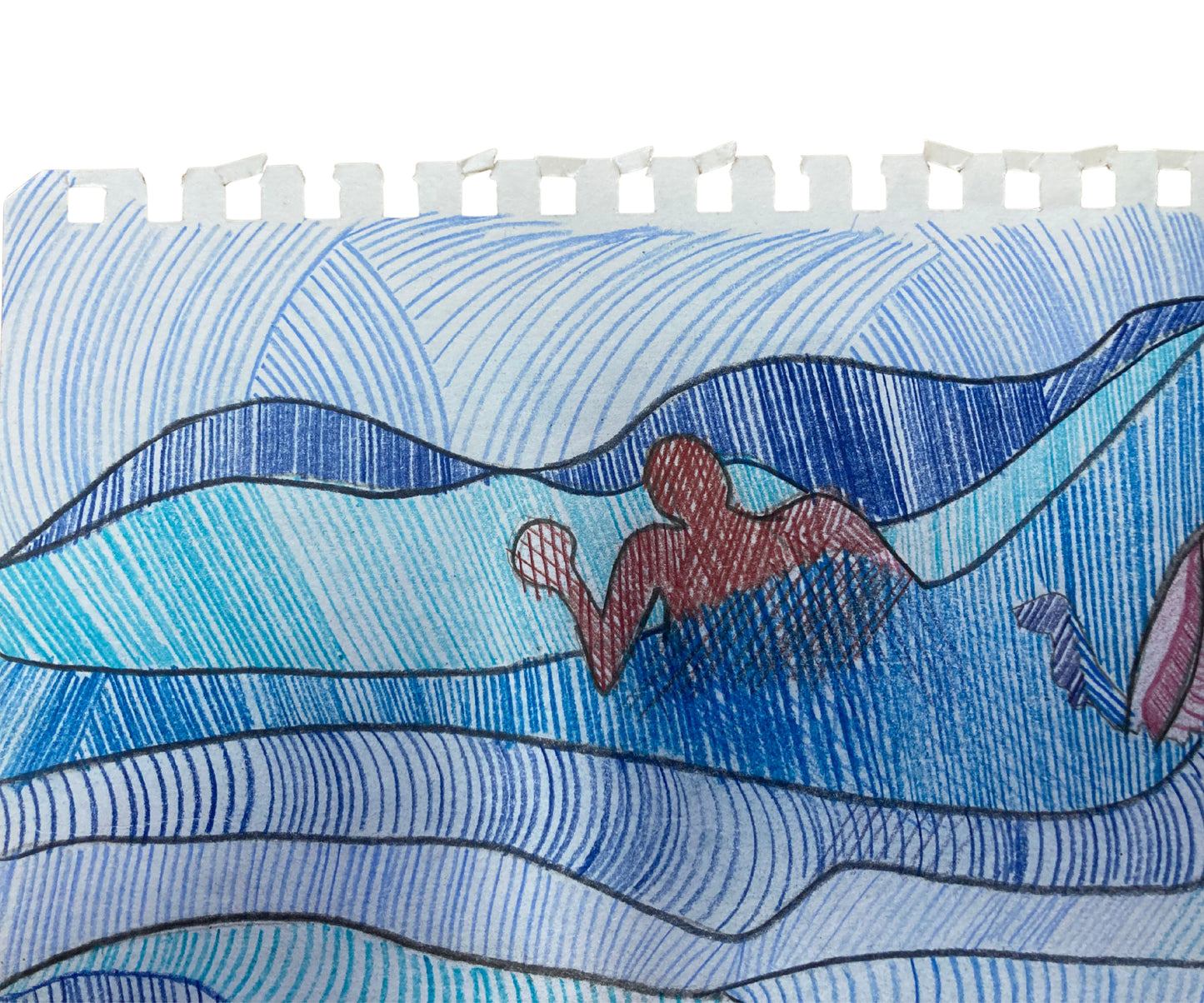 "Wave Riders" – Original Ocean Abstract Sketchbook Drawing by Orvis St. John