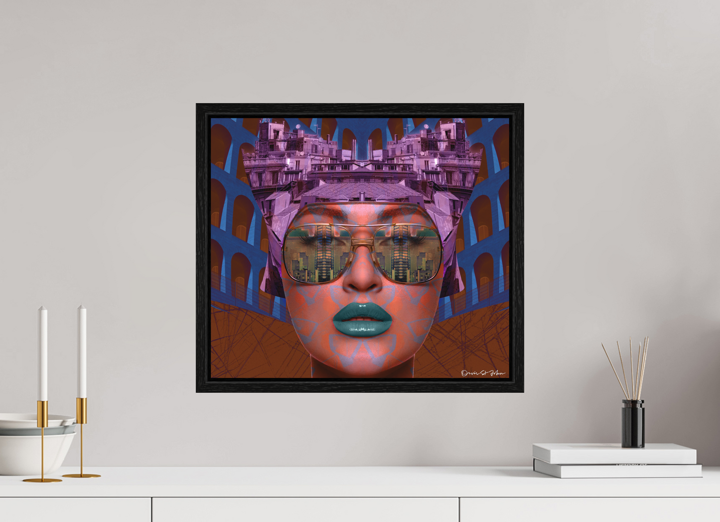45,9 x 40 cm, Photo behind Acrylic Glass with Oak Basel 15 Frame "Jetsetter" – Acrylic Glass Gallery Print (Black Basel Frame / Ready to Hang)